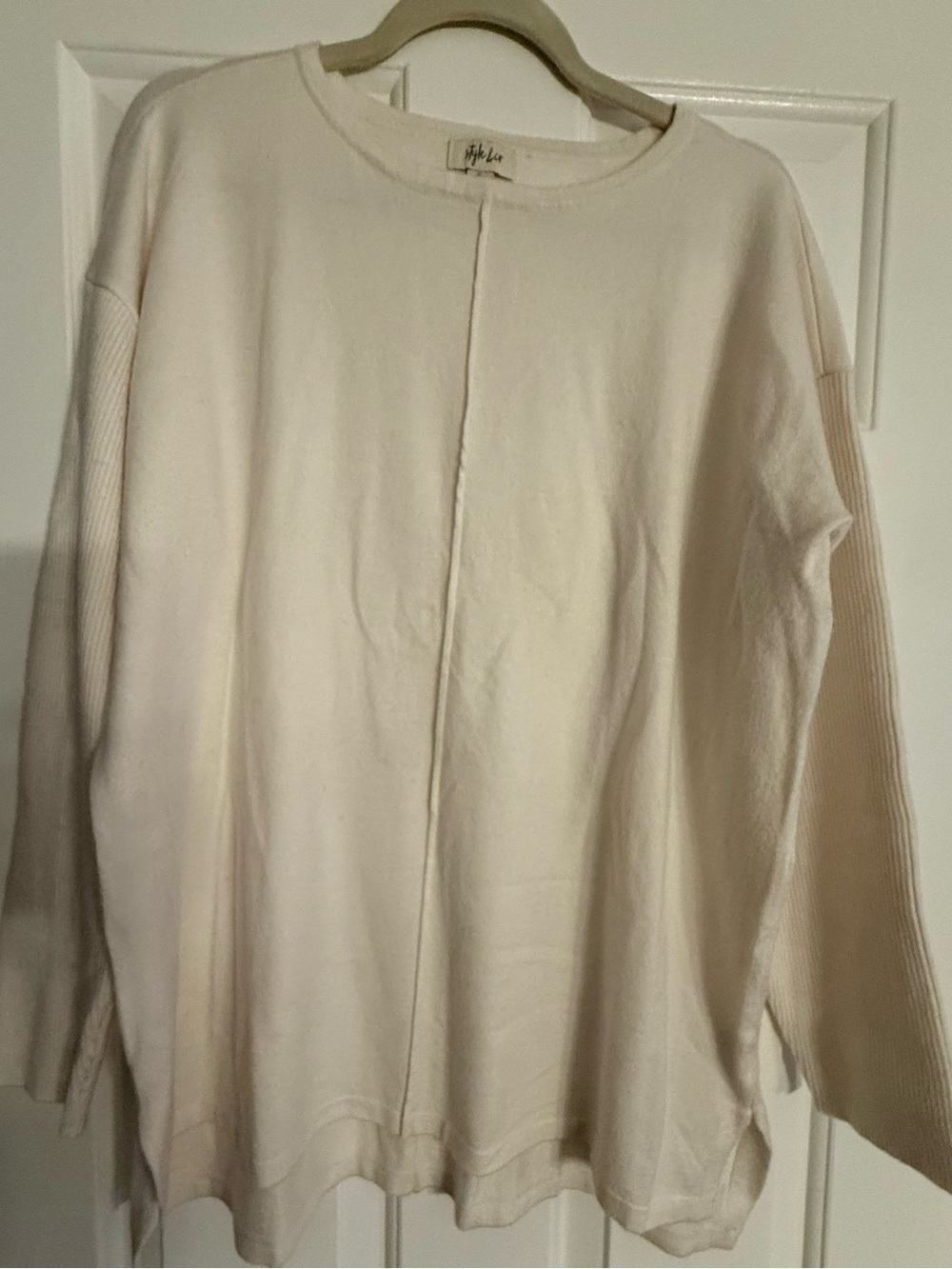Style & Co. Cream Long-Sleeve Pullover Sweatshirt